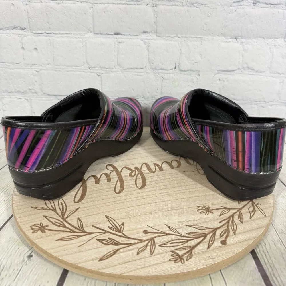 Dansko Professional Clogs Size 37 EU 6.5-7 US Rainbow Stripe Patent Leather Shoe